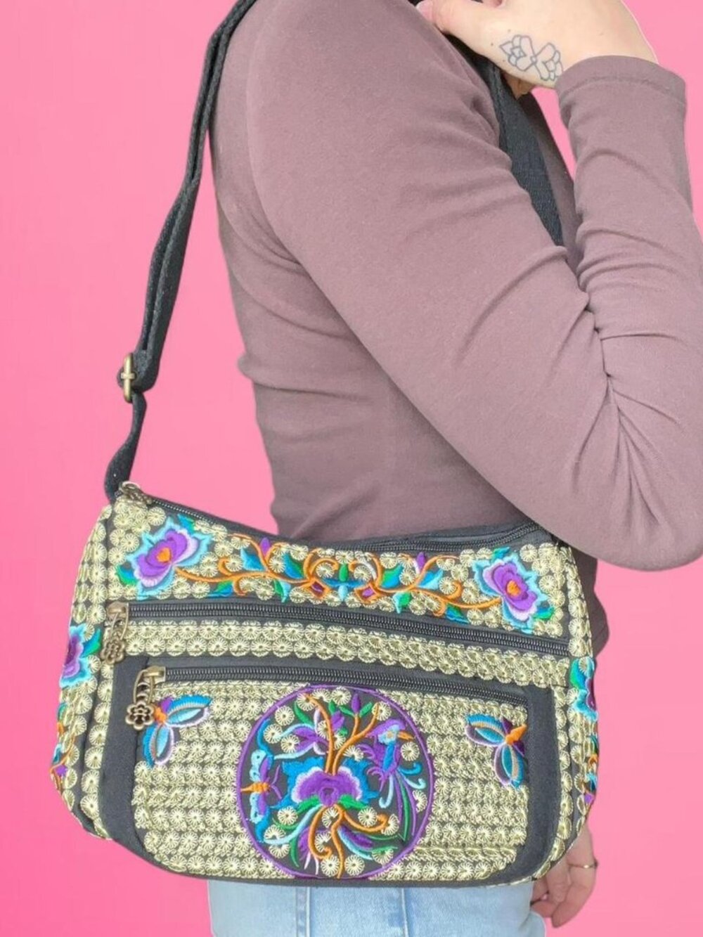Boho embroidered handbag